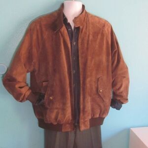 Orvis Mens Size L Brown Leather Jacket Zip Front Coat 54” Chest